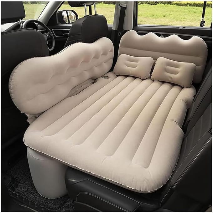 Auto luchtmatras - Luchtbed auto - Comfortabel slapen - Met ingebouwde pomp - Normaal formaat - Beige
