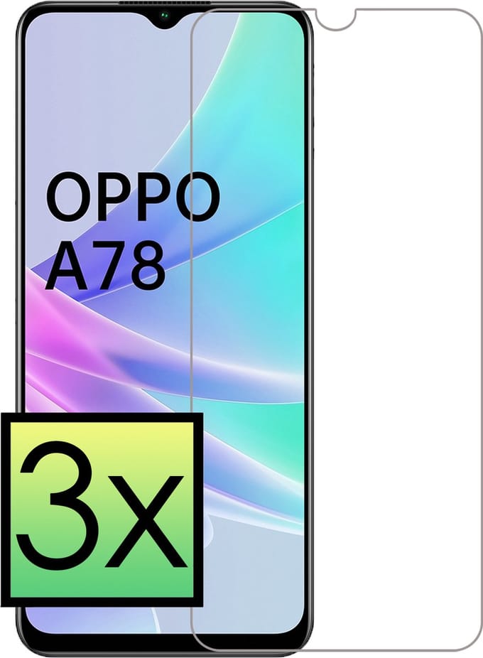 Screenprotector - 3 Stuks - Geschikt voor OPPO A78 5G - Full Cover - Beschermglas - Gehard Glas - Tempered Glass - Screen Protector