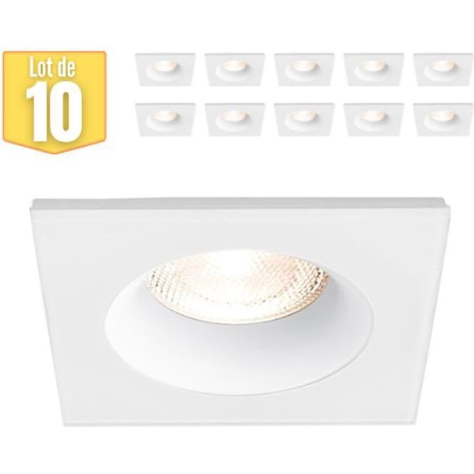 Set van 10 Spotbevestigingen BRAYTRON Tetra-D, vierkant, wit, vast, lengte en breedte 89mm, aluminium wit