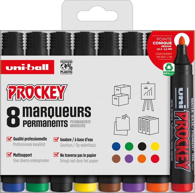 Uni-ball Prockey Permanent Marker Set - Bullet 1,8-2,2 mm - 8 stuks