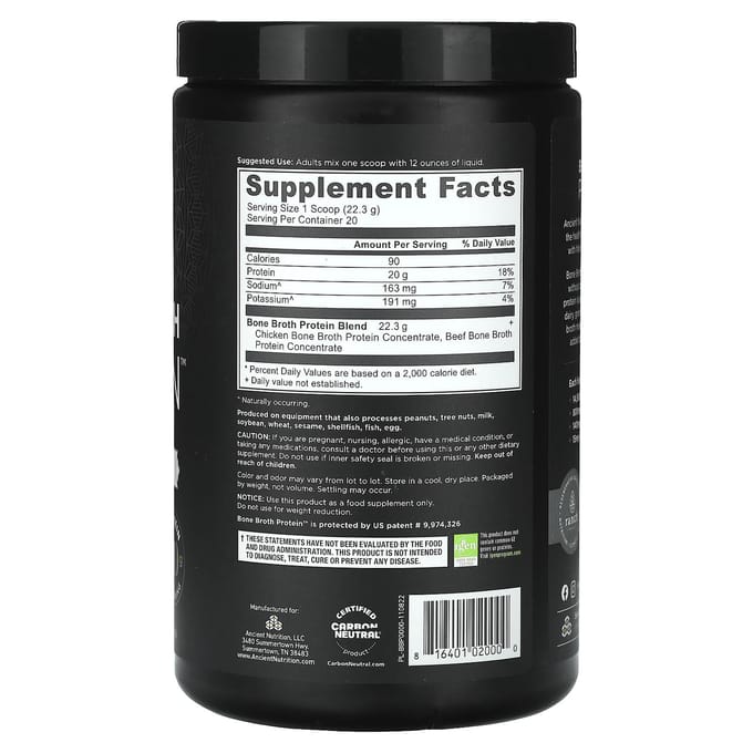 Ancient Nutrition, Protéine de Bouillon d'Os, Pure, 15,7 oz (446g)
