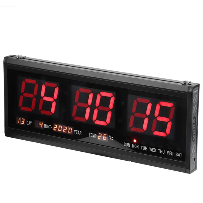 Grote moderne LED digitale wandklok Datum Temperatuur 24 of 12 uur Kantoor - black
