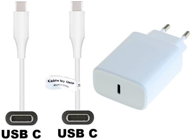 OneOne 20W snellader + 0,2m Sterke USB C naar C kabel. PD lader. Oplader adapter past op JBL LIVE 300TWS, Pulse 4, Quantum 400, Quantum 600, Quantum 800, Quantum ONE, Reflect Mini NC