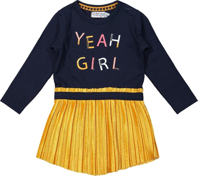 Dirkje -Jurk - Navy +warm yellow  - Maat 56