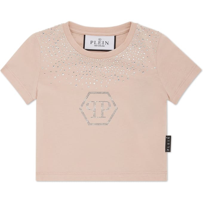 Cropped T-Shirt Strass Round Neck Ss Hexagon