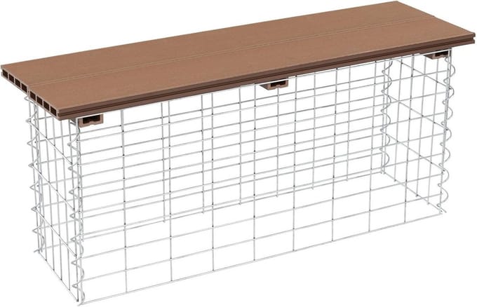 Gabion bank met WPC zitting, 100 x 30 x 43 cm, lichtbruin
