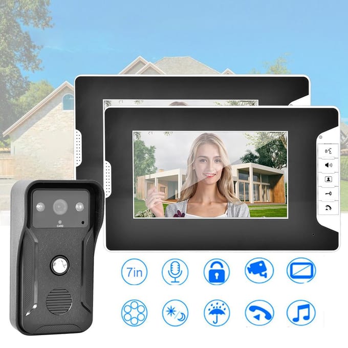 7-inch Nachtzicht Deurbel ID-kaart Veiligheid Intercom Camera Video Deurtelefoon 2 Eenheden