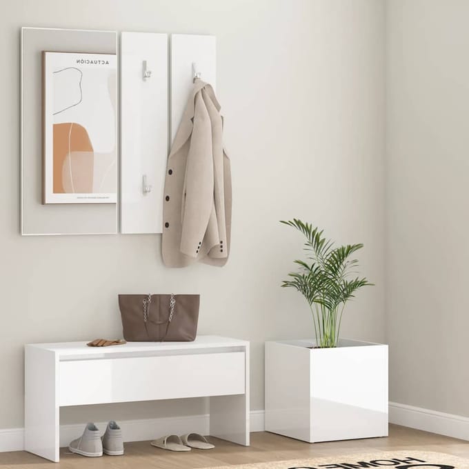 vidaXL - Garderobe - set - bewerkt - hout - hoogglans - wit