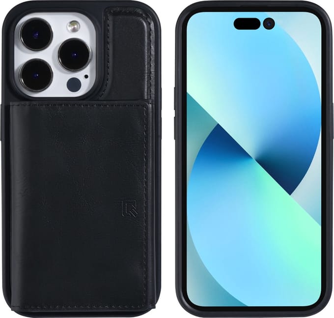 Zwart hoesje van UNIQ Accessory voor iPhone 14 Pro - Pasjeshouder - Magneetsluiting
