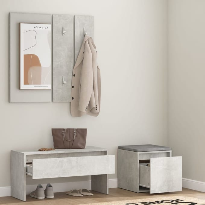 vidaXL - Garderobe - set - bewerkt - hout - betongrijs