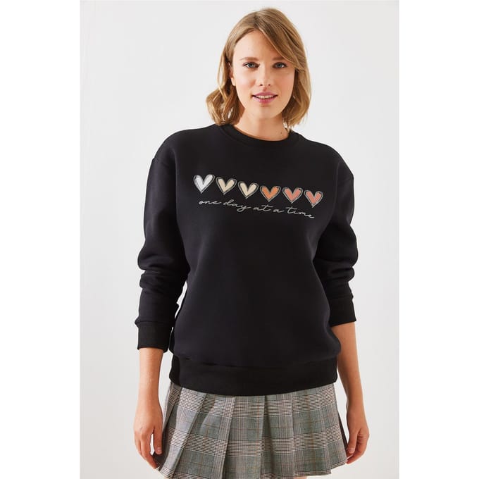 Zweetshirt met Hartpatroon en Ronde Hals