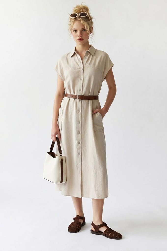 Geveste Midi Overhemdjurk