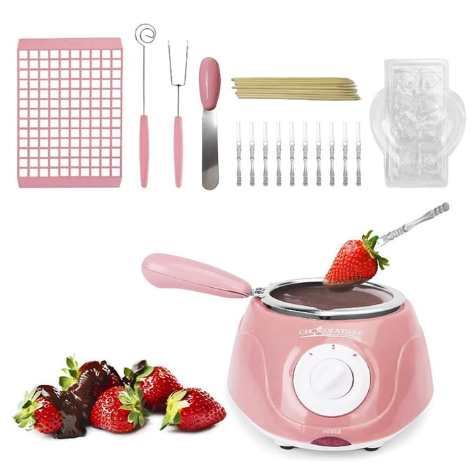 Chocolade Smeltpan Chocoladesmelter Hot Chocolademaker met Spatel Vormen 10 Houten Stokjes US Plug roze