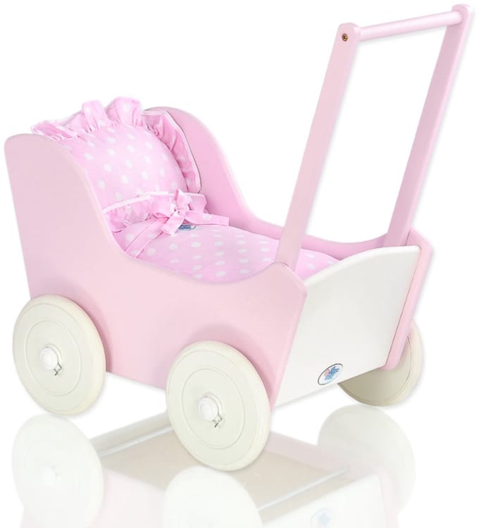 Houten Poppenwagen Wit/Roze-Exclusief beddengoed