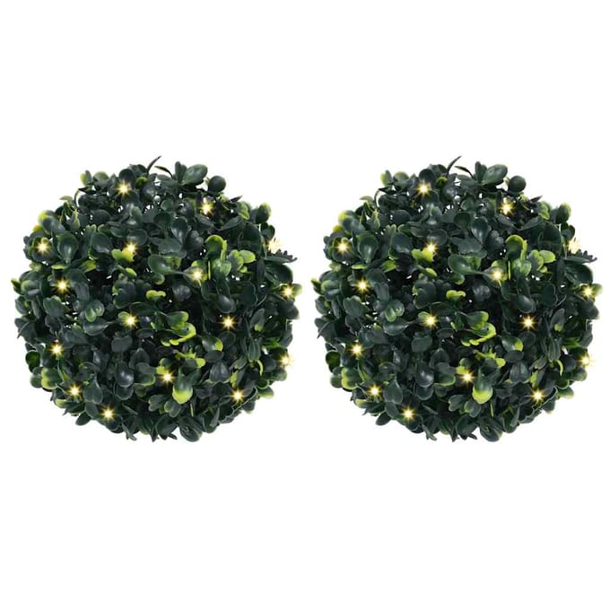 vidaXL Kunstbuxusballen met LED-verlichting 2 st 22 cm groen