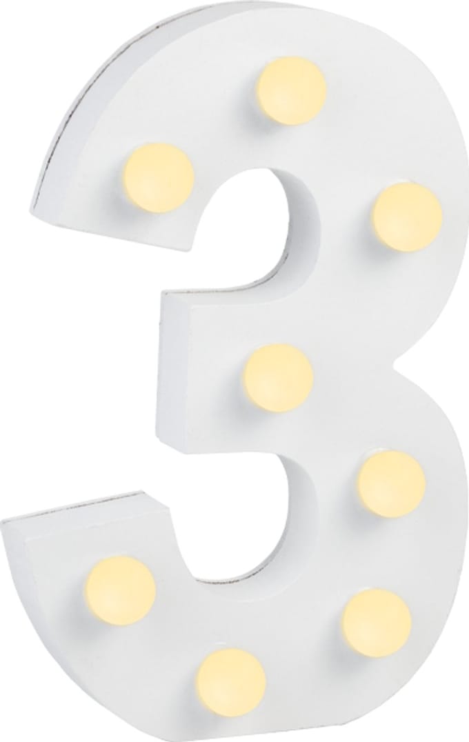 Verlichting | LED Letter | Cijfer 3 | Afmeting: 16x11cm