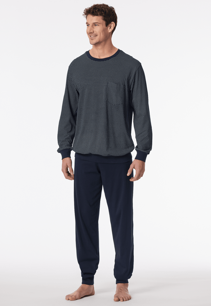 Schiesser Pyjama lang Comfort Essentials - Pyjamaset Heren - nachtblauw