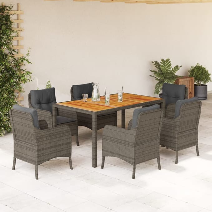 vidaXL - 7-delige - Tuinset - met - kussens - poly - rattan - grijs