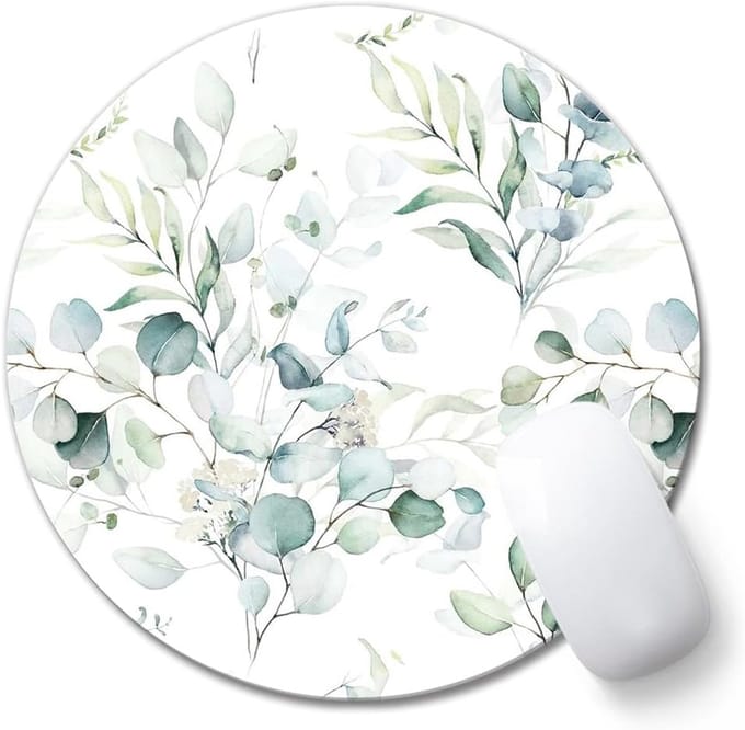Muismat rond met bladeren - 20 cm - groen - stijlvol