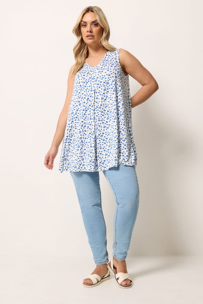 Yours Witte Top Met Bloemenprint En Geplooide Voorkant Size 44