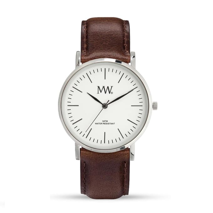 MW Horloge Flat Style Silver Leather Brown