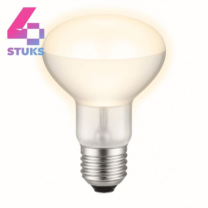 4x Reflector Gloeilamp E27 - 60W - Warm Wit Licht (2700K) - 460 lm - 1 jaar - Dimbaar - R63