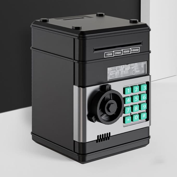 Spaarpot Elektronische Mini ATM Geldbesparende Box Kluis met Wachtwoordcode Contant Geld Munten Auto Scroll zwart
