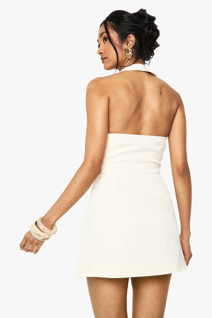 boohoo Dames Halterneck Tailored Micro Mini Jurk | Ivory | Maat: 14