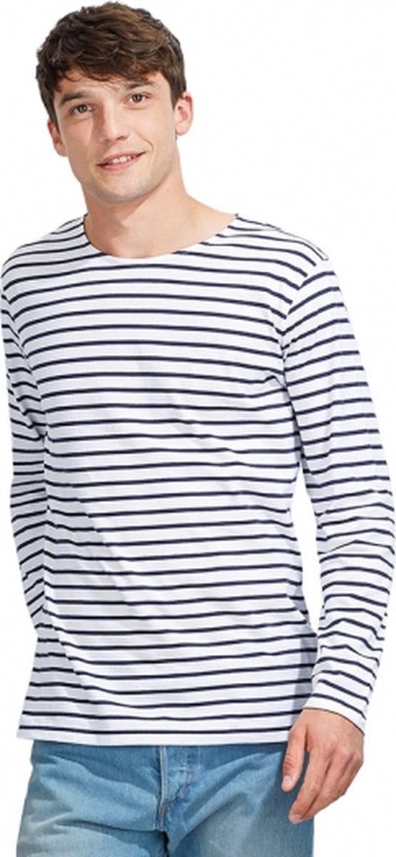 Sols Matrozen/dorus t-shirt - wit/blauw - heren M