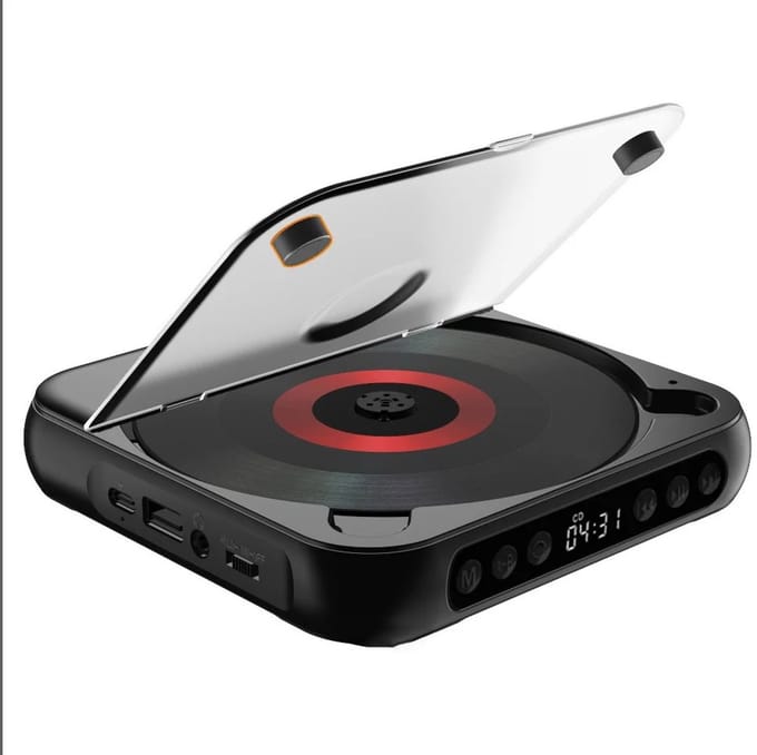 Hutjemutje - CD Speler - draagbare discman - walkman - bluetooth - USB - AUX - USB-C - compact - vintage - snel opladen - CD - zwart