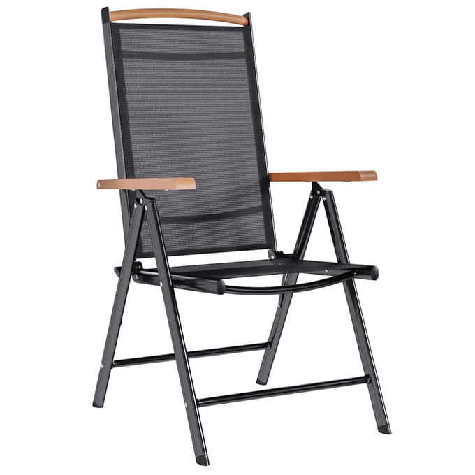 vidaXL - Opklapbare - stoelen, - 2 - stuks, - aluminium - en - textiel, - zwart.