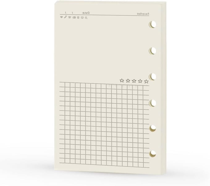 Planner Navulling A7 - Agenda Vulling voor Dagelijkse Notities, 100gsm Papier, 6 Ring Inserts, 4.84 x 3.23''