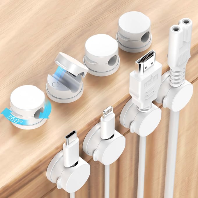 CableMate® Magnetische Kabelhouder - 6 stuks - Roterend - Wit - Zelfklevend - Kabelclips - Kabel organizer