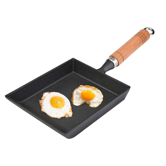 Mini Koekenpan IJzer Omelet Pot Tamagoyaki Houten Handvat black