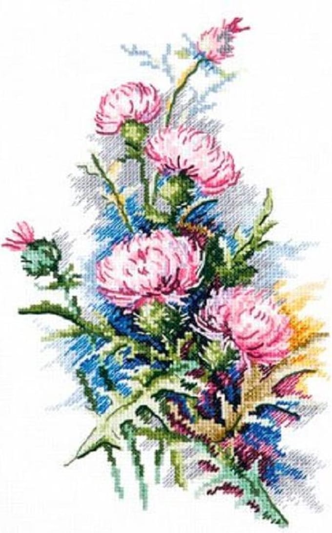 borduurpakket bloemenboeket distel
