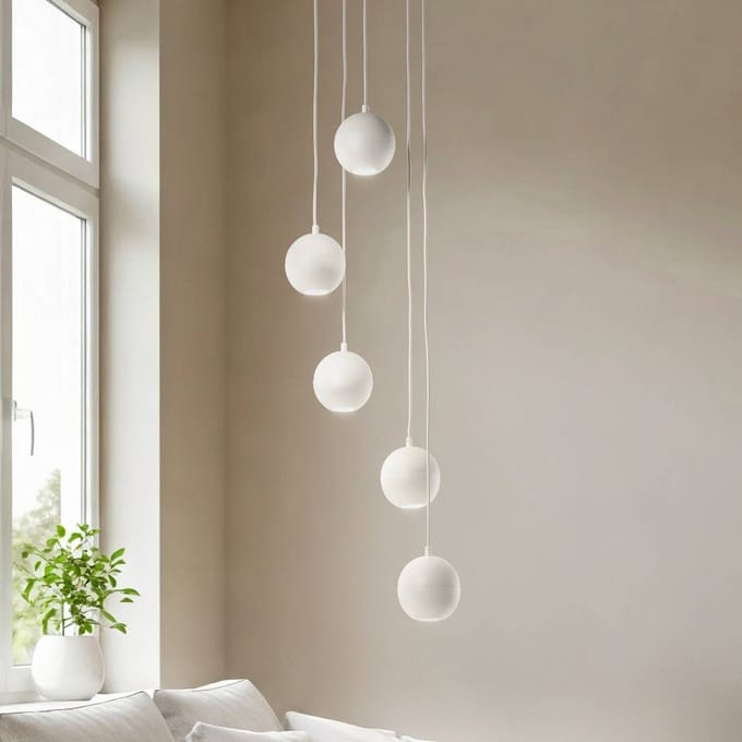 HELAM Hanglamp Midway, zandkleurig, 5-lamps, Ø 35 cm, GU10