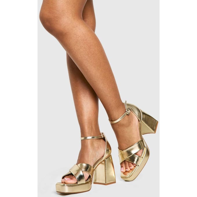 boohoo Dames Wide Fit Metallic Platform Heels | Gold | Maat: 3