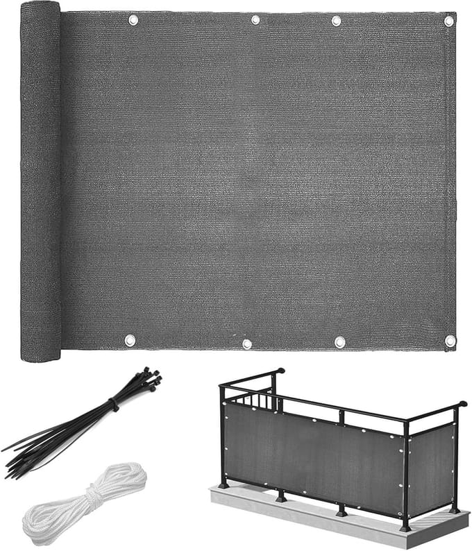 Privacy Fence Screen 0.9 × 5 m Privacy Net 130 g/m² - UV-Resistant, Tear-Resistant, Wind Protection Net with Cable Ties and Eyelets (Grey)
