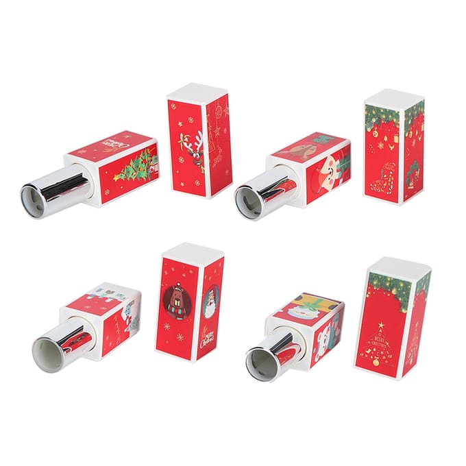 4 pièces Forme Carrée Style Noël Tube de Rouge à Lèvres DIY Vide Tube Conteneur de Baume à Lèvres (01+02+03+04) white
