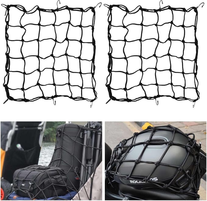 2 Stuks Elastisch Bagagenet voor Motor en Fiets - 50x50 cm Laadnet met Haken