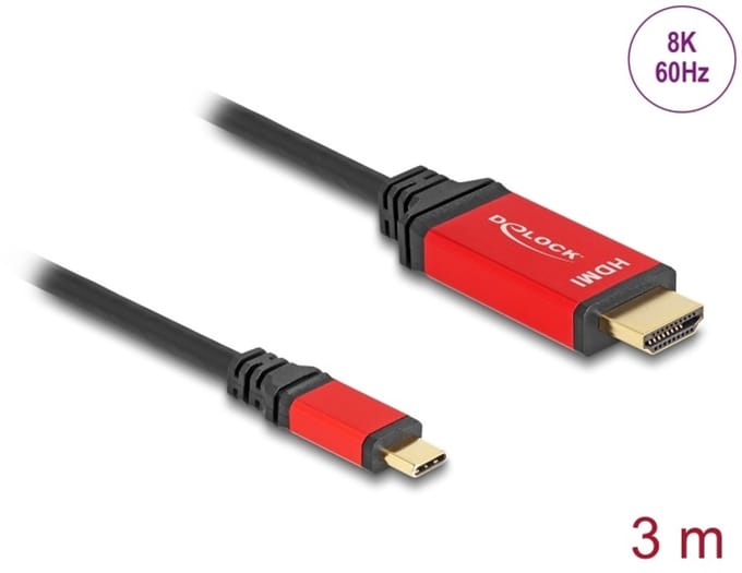 Delock USB Type-C™ to HDMI Cable (DP Alt Mode) 8K 60 Hz with HDR function 3 m red
