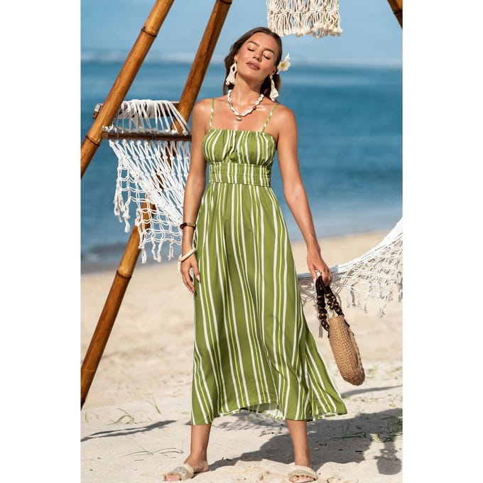 Groene maxi-jurk met grasstrepen