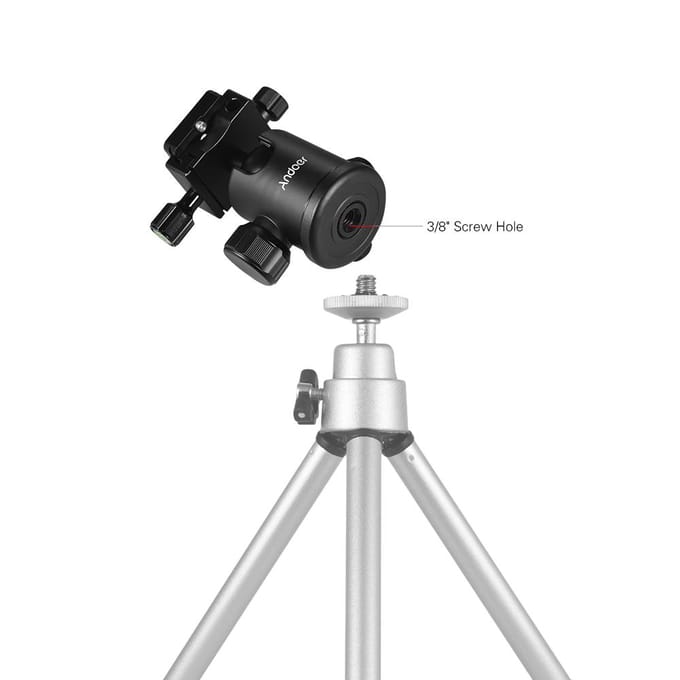 Poignée trépied rotule rotule panoramique rotative à 360 degrés avec vis 1/4 pouce 3/8 pouce noir