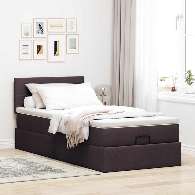 vidaXL - Bed - met - matras - 90x200 - cm - stof - donkerbruin