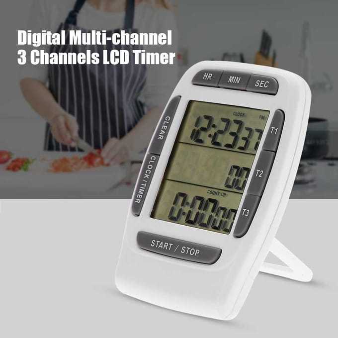 Draagbare Digitale Multi-kanaals 3 Kanalen LCD Timer Nauwkeurige Timing Aftelklok black