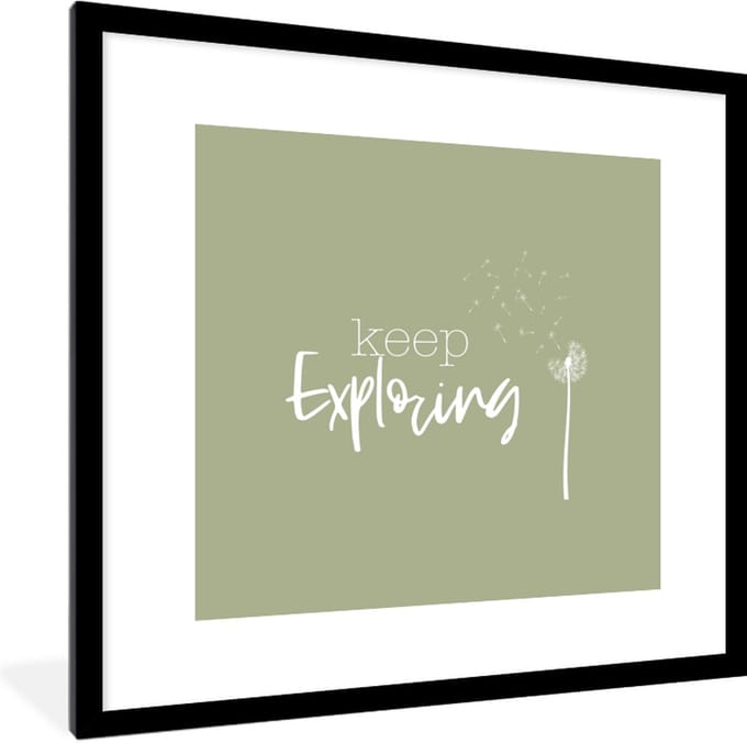 Fotolijst incl. Poster - Spreuken - Quotes - Keep exploring - Reizen - 40x40 cm - Posterlijst