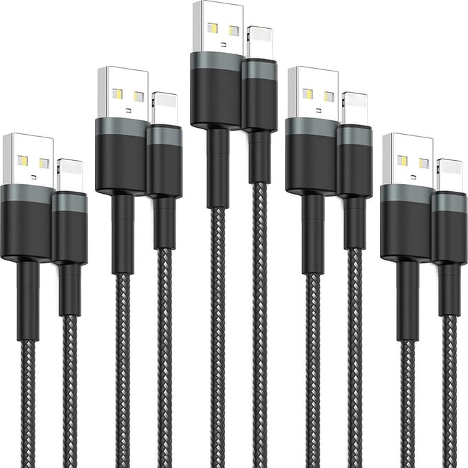 5x Oplaadkabel USB - 12 Watt - Geschikt voor iPhone Lightning - Oplader Kabel USB-A - 2 Meter Lange Snoer Snellaadkabel