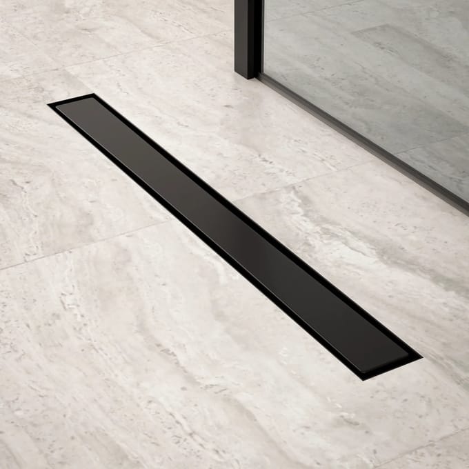 Douchegoot - 70cm - Mat Zwart - Tegelrooster - RVS - Met Flens
