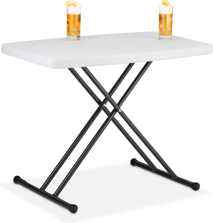 campingtafel - inklapbaar - 3 hoogtes - kunststof & staal - 2 personen - wit