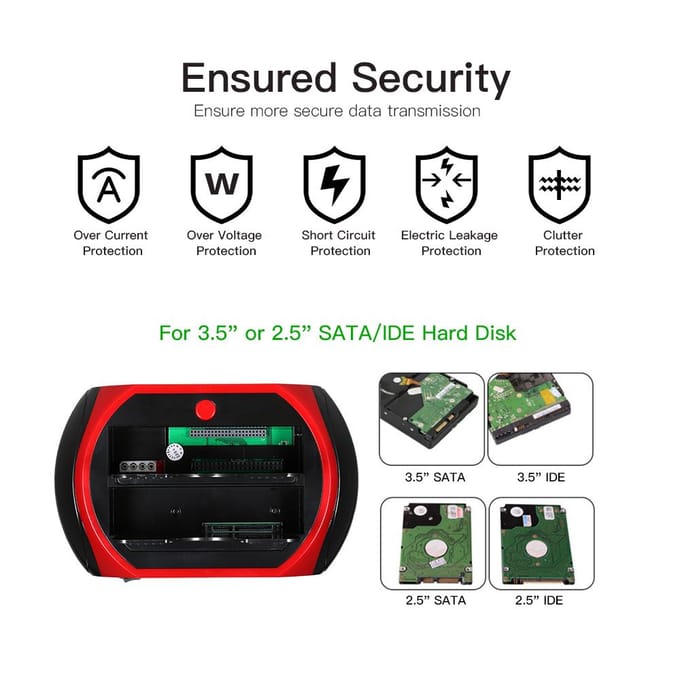 HDD-dockingstation Dubbele harde schijf Dockingstationbasis voor 2,5 inch 3,5 inch IDE/SATA USB 2.0 EU Plug black